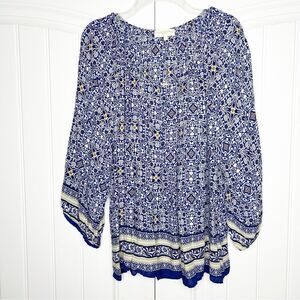 Cynthia Rowley Blue Print Blouse Plus Size 2X